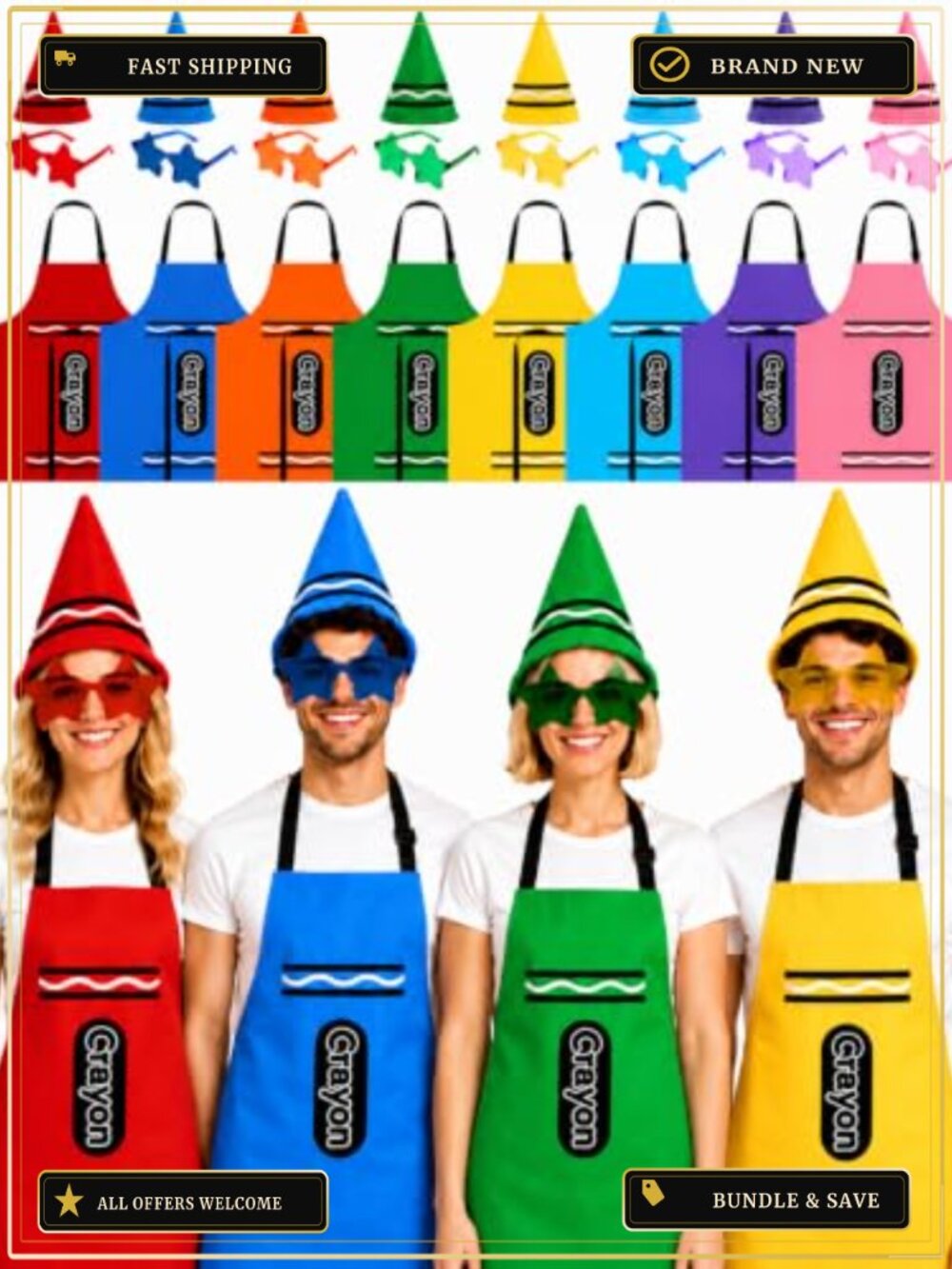 24Pc Crayon Costume Set Felt Apron Hat Glasses Group Halloween